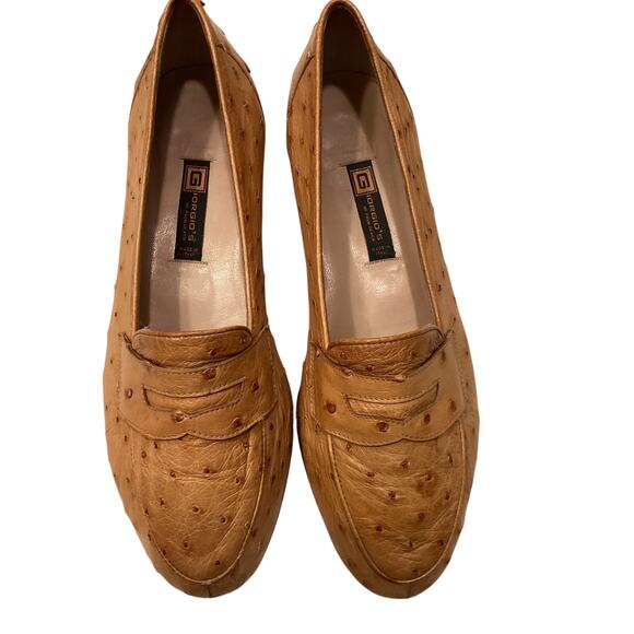 Giorgio's of Palm Beach Vintage Tan Ostrich Leather 90's Loafer Flats 36 1/2 - Picture 1 of 6